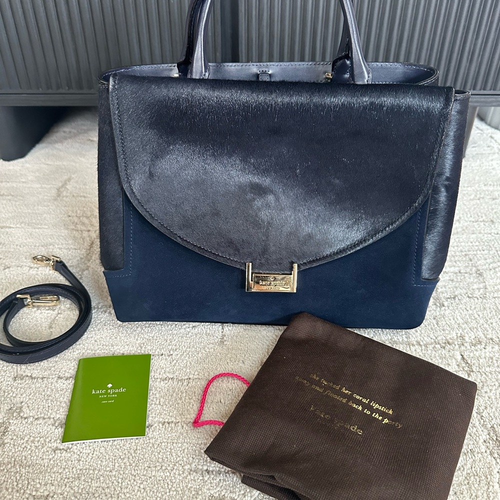Kate Spade Dark Blue Satchel with Gold Clasp